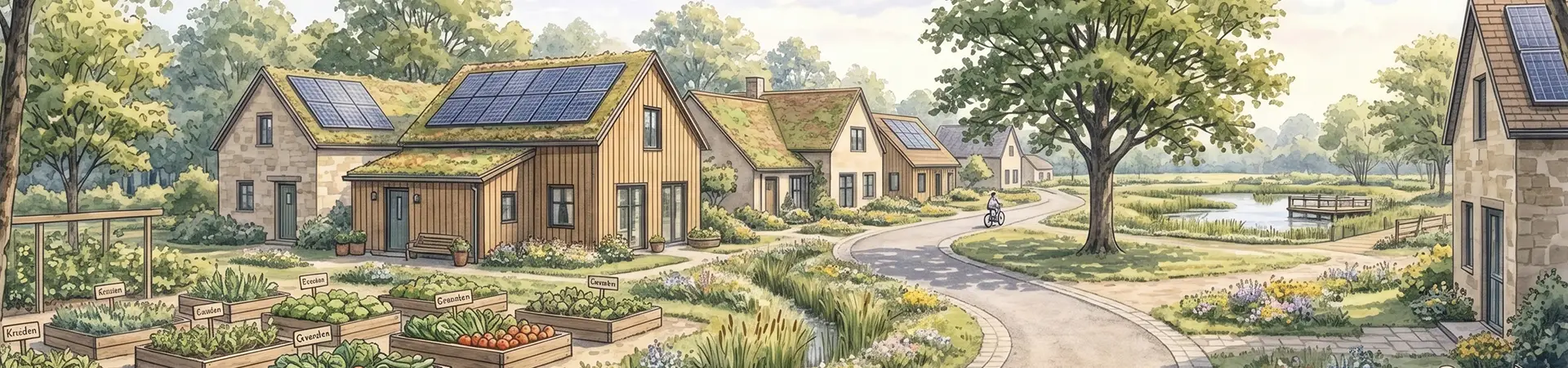 Straatbeeld van een Lindenrust hofje met houten gevels, klinkerpad en centrale boom